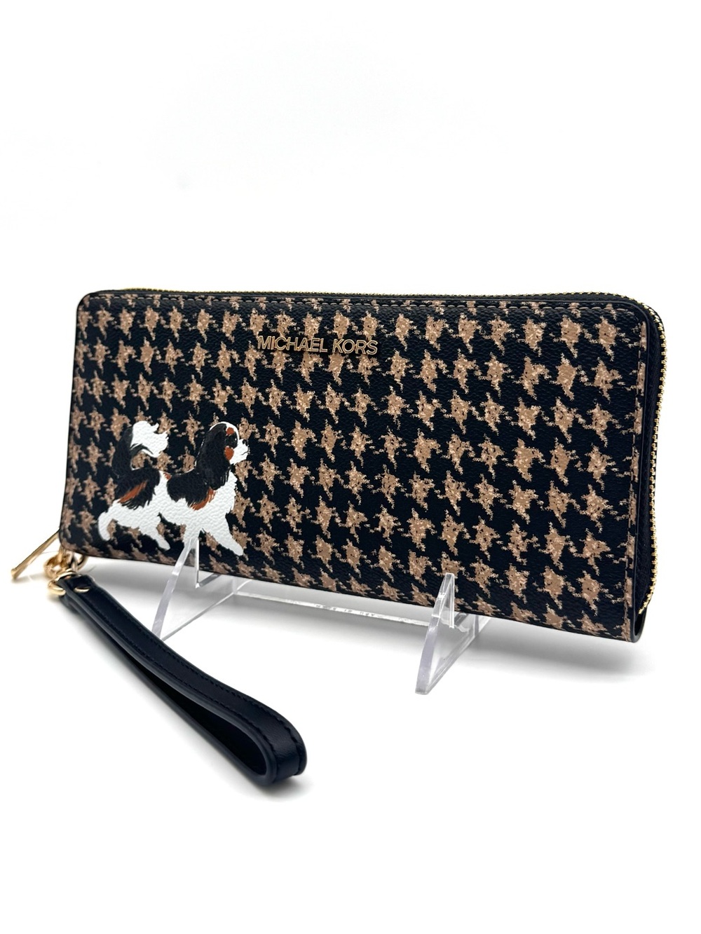 Michael Kors Large Continental Wallet Wristlet Black/Camel